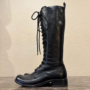 GeeWaWa Leather Lace Up Knee High Boots